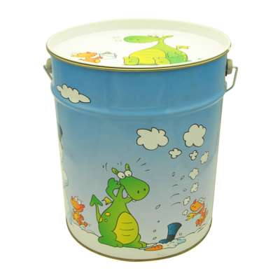 18L tin pail with lid & handle for toy/chothes storage